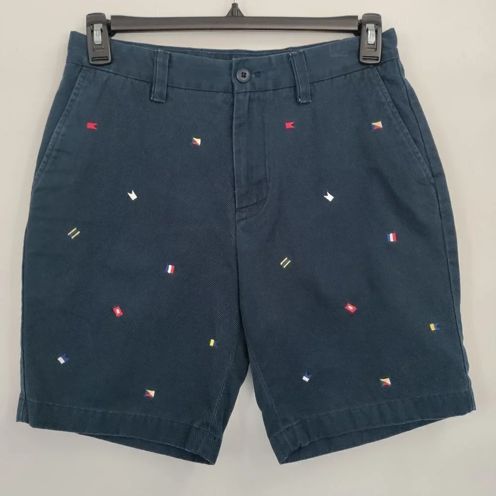 Nautica 100% Cotton Flags Print High-Rise Chino Shorts Size 30W Men